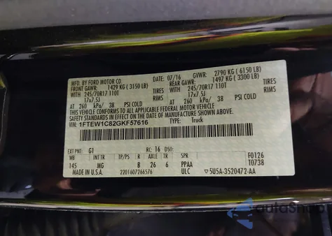 2016 Ford F-150 Xlt z USA, uszkodzony, nr VIN 1FTEW1C82GKF57616